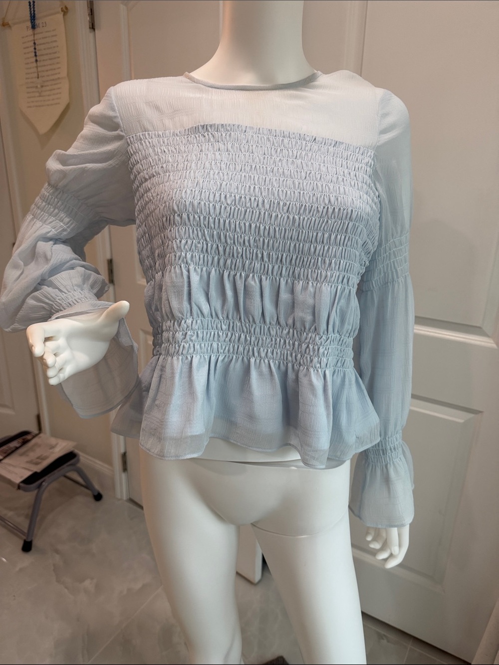 All Saints  Smocked Peplum Long-Sleeve Top
